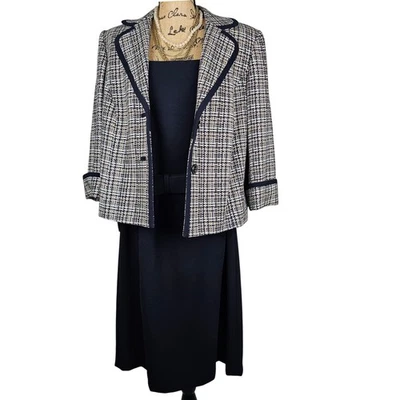 Blazer Alex Marie feminino 14W azul marinho tweed conjunto de terno social roupa de carreira - Imagem 1 de 4