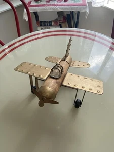 Hand Made Décor Single Propeller Wooden Tin Fixed Wing Toy Airplane - Picture 1 of 7