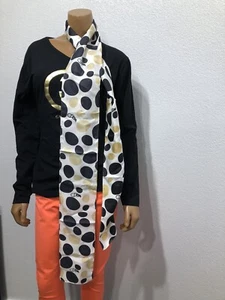 Bufanda Diane Von Furstenberg 100 % seda Poka Dot larga bronceada crema negra a rayas - Imagen 1 de 6