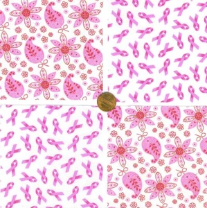 Pink Ribbons Pink Paisley 4 inch 100% Cotton Novelty Fabric Quilt Squares YW1 - Picture 1 of 3