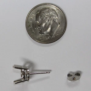 Platinum 4 Prong Wire Basket Round Earring Stud with Back - Picture 1 of 10