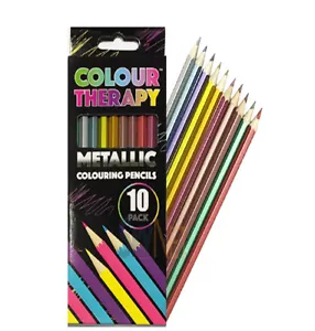 10 METALLIC COLOURED PENCILS COLOUR THERAPY QUALITY DRAWING SKETCHING TONES ART - Picture 1 of 3