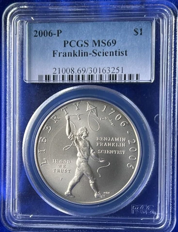 2006 P US Commemorative Franklin Scientist Silver $1 Coin Certified PCGS PR69 Cover