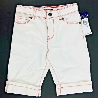 Pantalones Cortos Chaps Niñas Talla 5 Puños Crema con Costuras Rojas 8" Entrepierna Algodón Foto 1 de 4