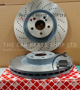 FRONT PERFORATED DRILLED HIGH CARBON BRAKE DISCS PAIR FOR MERCEDES BENZ C63 AMG - Picture 1 of 3