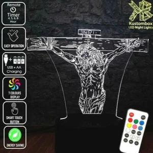 JESUS CHRIST ON THE CROSS3D LED Battery USB Night Light 7 Colour Changing Lamp - Picture 1 of 9
