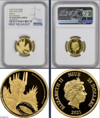 2021 Ниуэ Властелин колец Саурон $25 1/4 унции золото доказательство NGC PF70UC FR POP 3  - Изображение 1 из 4