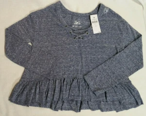 Justice Girls Blue Grey Ruffled Shirt Top con cordones mangas largas SZ 6 Brand New - Imagen 1 de 7
