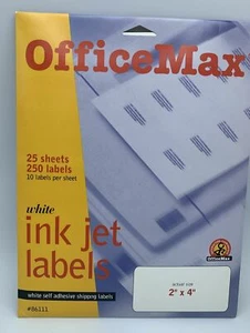 21 hojas - etiquetas de envío de inyección de tinta Office Max 86111 de 2"" x 4"" - más de 210 etiquetas totales - Imagen 1 de 1