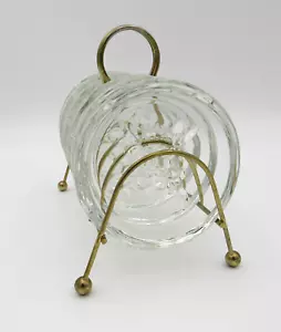 VTG Mid Century Modern Glass Coaster Fleur De Lis Metal Caddy Barware - Picture 1 of 8