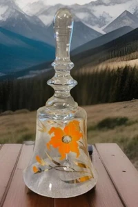Crystal Bell Made in Hungary Crystal Hand Painted Orange Flowers 7 3/4 in Vtg - Bild 1 von 10