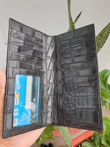 Black Doubeside Genuine EXOTIC Body Leather Skin Men's Long Wallets-Handmade - Picture 1 of 13