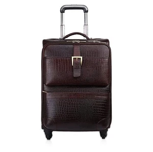 Leather Trolley Bag Airport check in Suitcase Leather Weekender Leather Luggage - Picture 1 of 11