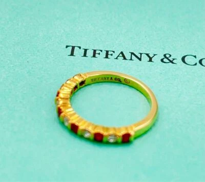 Anillo Tiffany & Co. 6P Rubí y 6P Diamantes Oro Amarillo 18k Raro EE. UU. 6 Japón Foto 1 de 4