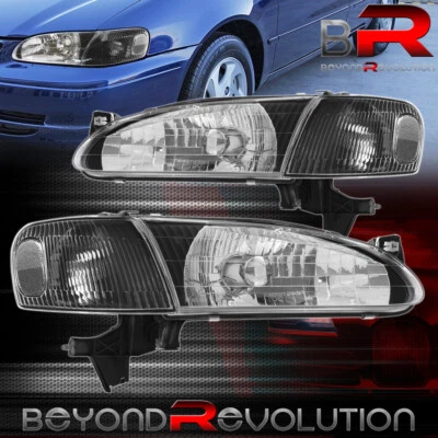 For 1998-2000 Corolla 4DR JDM Black Headlight LH & RH + Clear Corner Bumper Lamp Foto 1 de 4