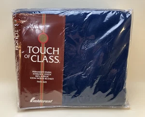 Vtg Fieldcrest Touch Of Class Navy Blue 100% Acrylic Satin Trim Twin Blanket - Picture 1 of 11