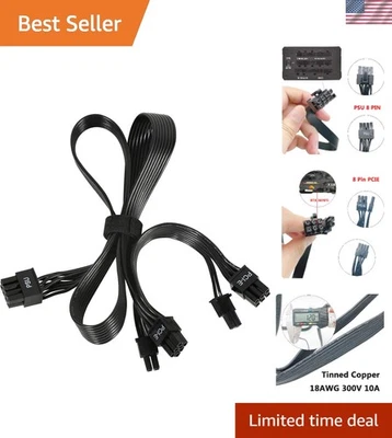 Versatile 65CM Dual 6+2 Pin PCIE Cable - Compatible with Corsair & Thermaltake - Image 1 of 4