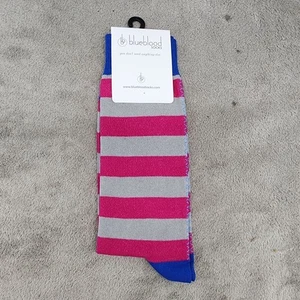 Blueblood Socks Mens One Size Pink Striped Blue Toe and Heel Novelty Sock *NWT* - Picture 1 of 6