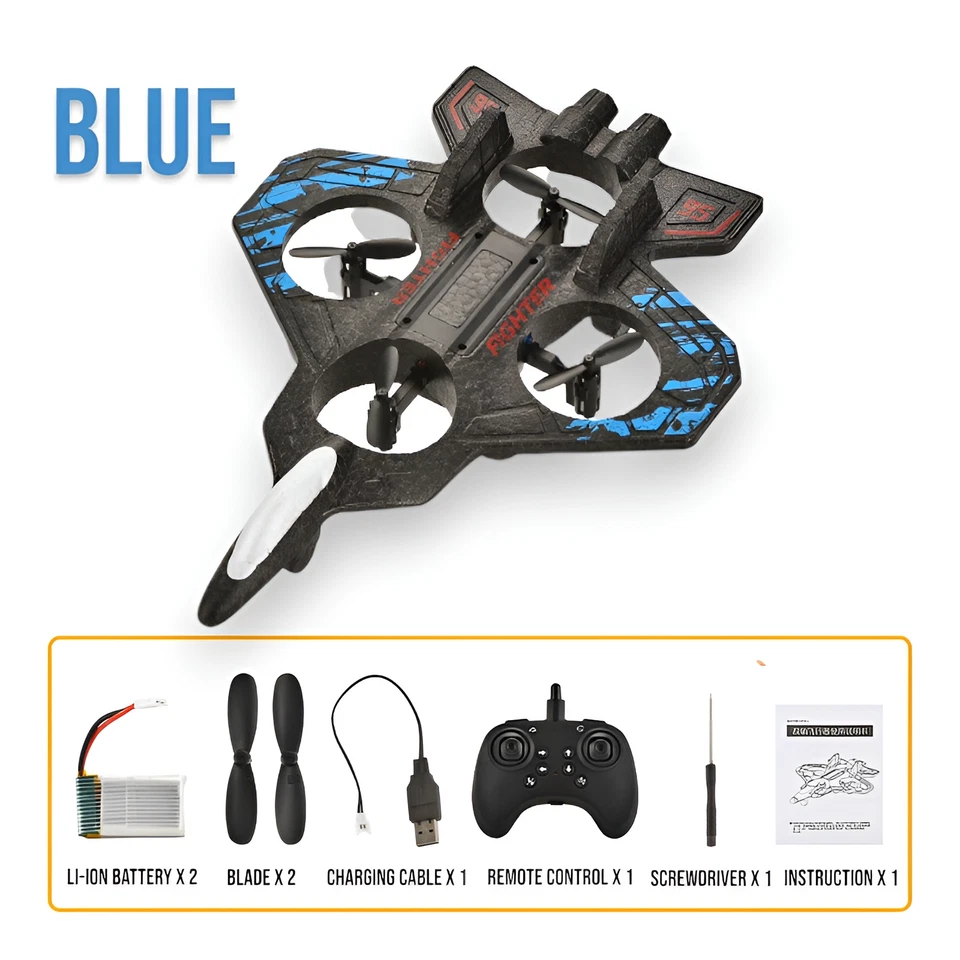 Drone de combate a reacción de espuma RC con luces LED, abatible 360°, 3 velocidades, despegue con una tecla Foto 1 de 4