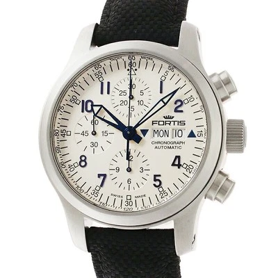 Fortis B-42 Chronograph SS Silver Black Leather Band Automatic Used Watch - Image 1 of 3