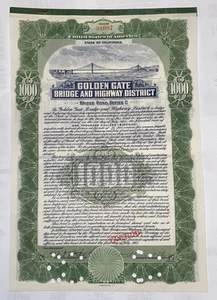 Original GOLDEN GATE BRIDGE $1000 Construcción Bond Serie C 1935/1971 #34097 - Imagen 1 de 2