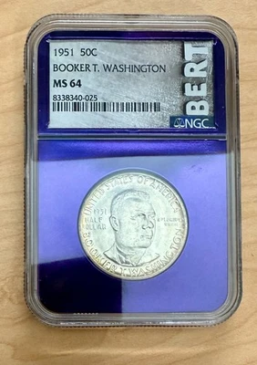 Toned 1951 Silver Booker T. Washington 50C NGC MS64 + (5g FREE Silver) - Image 1 of 2