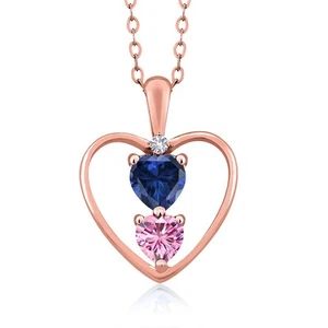 18K Rose Gold Plated Silver Created Sapphire Pink Moissanite and White Created - Picture 1 of 3
