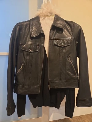Reiss Black 100% Leather Jacket, Size 8 Reiss Sweater M S - Image 1 of 4