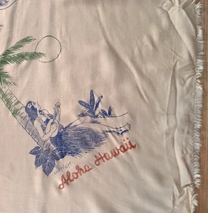 Hawaiian Tablecloth Souvenir Hula Girl Map Islands Beige Aloha Hawaii + 1 Napkin - Picture 1 of 17
