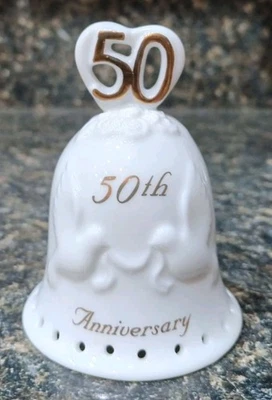 50 Aniversario Campana Decoración Coleccionable Porcelana Dorada Regalo Aniversario  Foto 1 de 4