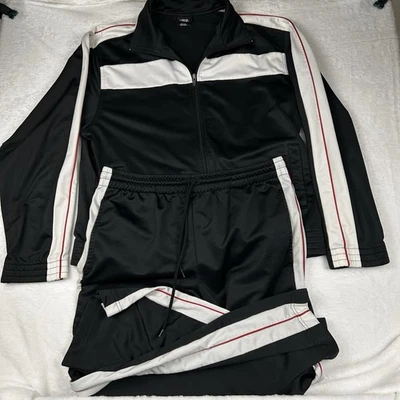 BCG Track Suit Men M Full Zip Collared Track Suit Black, White, Red Nice - Image 1 of 4