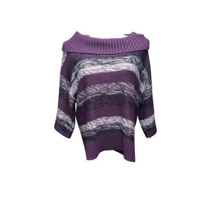 Jason Maxwell Mujer’s Plus 2X Suéter Púrpura Rayas Manga Corta Pullover Top Foto 1 de 4