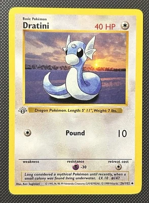 1st Edition Shadowless Dratini 26/102 Base Set Card LP Grey Stamp Rare 🔥🔥 - Image 1 of 3