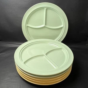 Set of 6 Prolon Divided Sectioned Plastic Cafeteria Plates Green Yellow VGUC - Picture 1 of 7