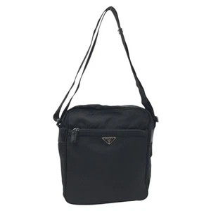 PRADA Tessuto Triangular logo Shoulder Bag Messenger Bag Unisex Black Nylon - Picture 1 of 7