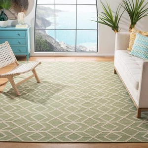 Dhurries Collection Area Rug - 8' Square, Sage & Ivory, Handmade Flat Weave W... - Picture 1 of 7