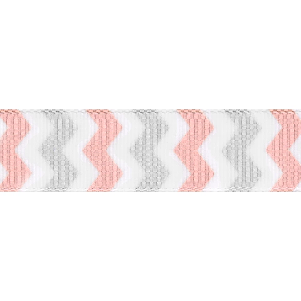 97122/25-022 Polyester Chevron Craft Ribbon 7/8 inch by 25 yd Pink/Grey - Image 1 of 1
