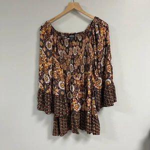 Angie Floral Bohemian Floral Herbst Tunika oder Minikleid Damen X-Large gelb - Bild 1 von 11