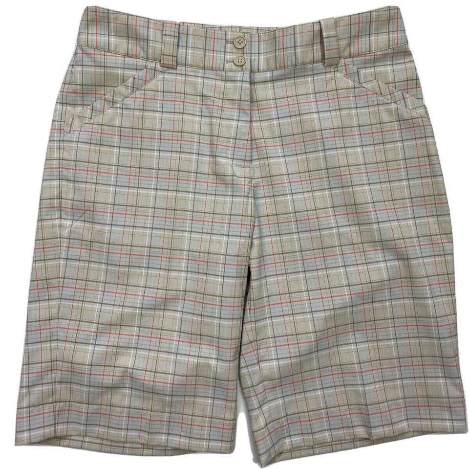 Шорты в клетку Nike Golf Fit Dry бермуды размер 8 средние женские эластичные желтовато-коричневые б/у в отличном состоянии U29 - Изображение 1 из 4