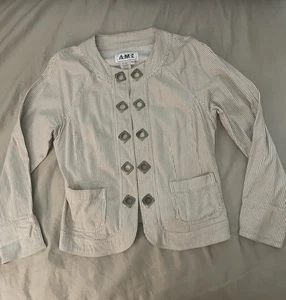 Vintage AMI Women’s Brown & White Long Sleeve Blazer Large Buttons Size PM - Picture 1 of 9