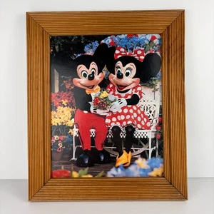 VTG Mickey Mouse & Minnie Mouse Disneyland Disney Photo Wood Frame 80s 90s - Picture 1 of 6