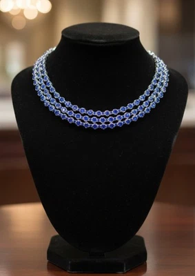 Collar Copa Oro Blanco 14k Trinidad Zafiro Azul Collar Swarovski Creado en Laboratorio Foto 1 de 4