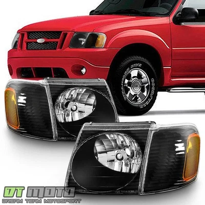 2001-2005 Ford Explorer Sport Trac Headlights Corner Headlamps Black Left+Right - Image 1 of 4