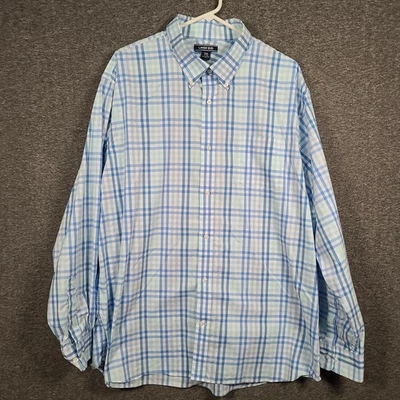 Lands' End Men's Traditional Fit Button-Down Long Sleeve Shirt Blue Plaid 2XL - Image 1 of 4