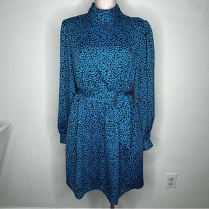 Who What Wear elegantes blau schwarz gemustertes Kleid Damen Größe M Langarm - Bild 1 von 11