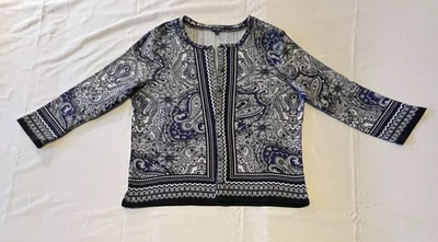 Large Rafaella Paisley Cardigan Blue, White, Black  100% Cotton - Image 1 of 4