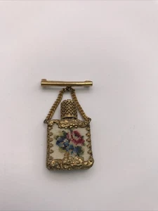 Vintage Perfume Refillable Glass Bottle Brooch Mini Tapestry With Dabber - Picture 1 of 8