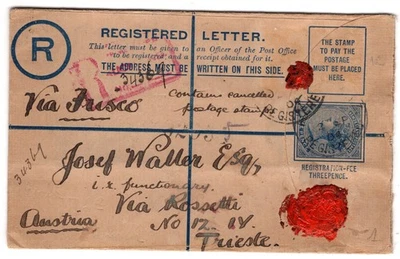 Nueva Zelanda 1904 QV 3d cubierta de sobre registrada a Trieste, Austria (Italia) Foto 1 de 2