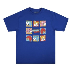 Boys Crew Neck Sonic the Hedgehog Blue Face Grid T-Shirt Size XL - Picture 1 of 3