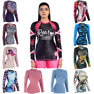 ROAR MMA Maniche Lunghe Fight Wear Donna Compressione Rash Guard BJJ Wrestling - Foto 1 di 50